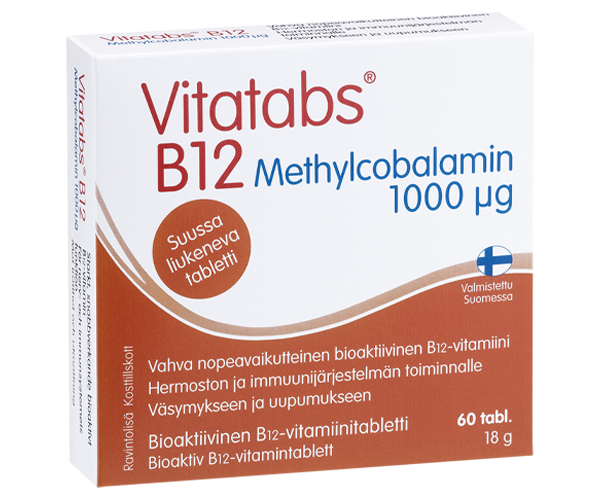 Vitatabs B12 metyylikobalamiini
Bioaktiivinen B12-vitamiinitabletti