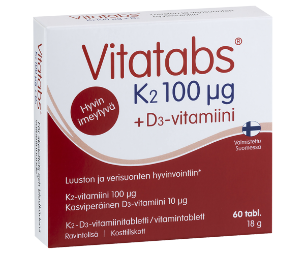 Vitatabs K2-D3-vitamiinitabletti luuston ja verisuonten hyvinvointiin