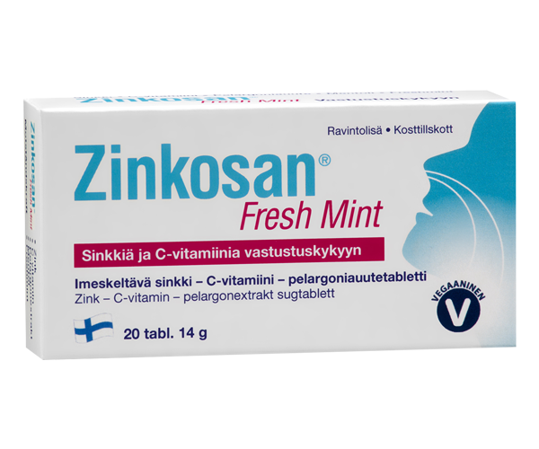 Zinkosan Fresh Mint imeskeltävä sinkki-C-vitamiini-pelargoniauutetabletti 20 tabl